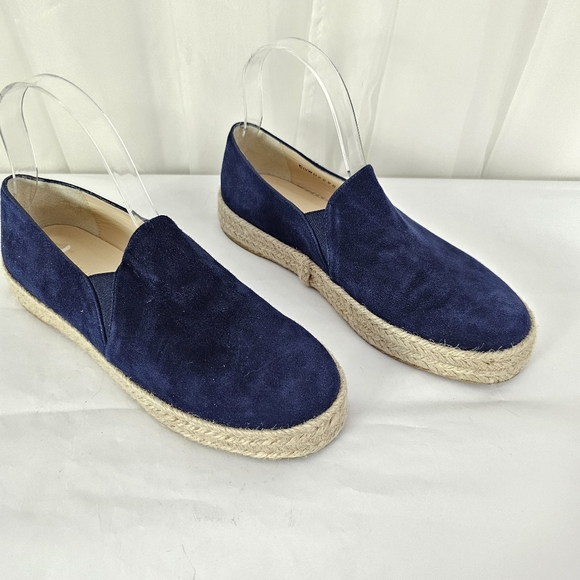 Stuart Weitzman Navy Blue Nugal Suede Espadrille Flats Platform Size 7.5 - Picture 1 of 9
